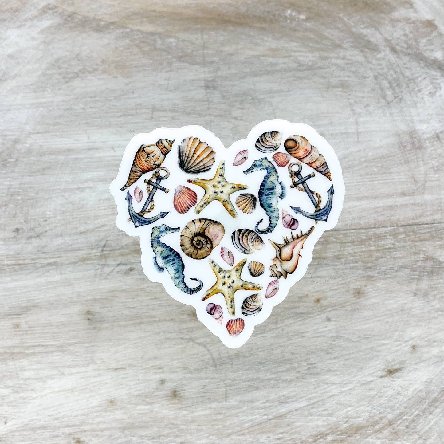 Sea Shell Heart Clear Beach Sticker, 3x3 inch