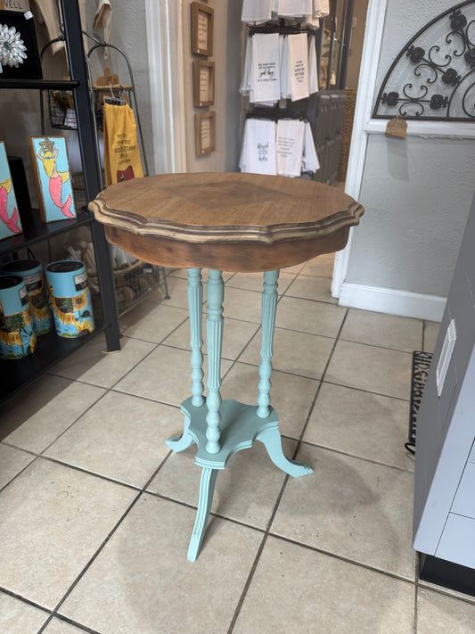 Small round table natural wood top with painted bottom