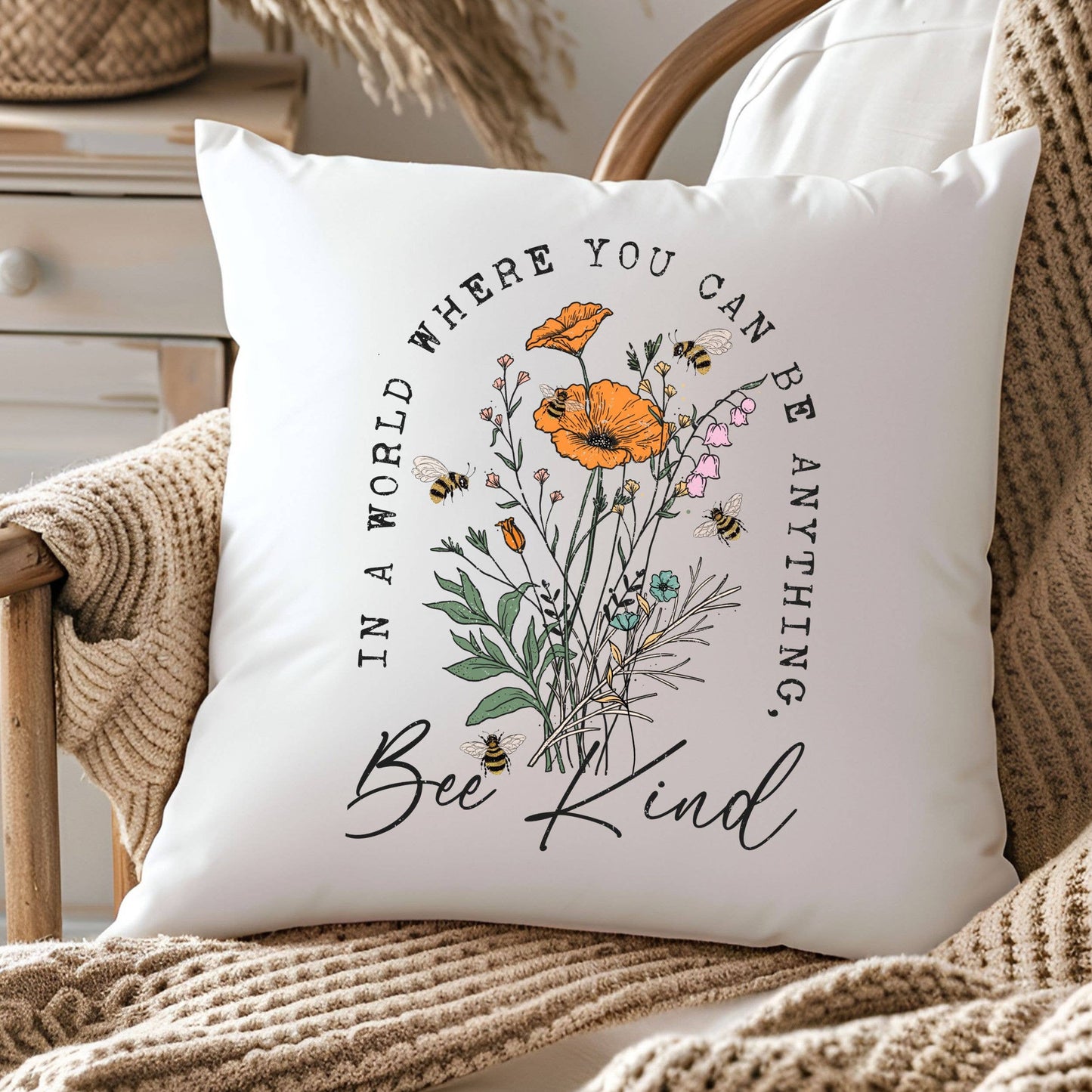 Bee Kind Throw Pillow Cover - Summer Decor