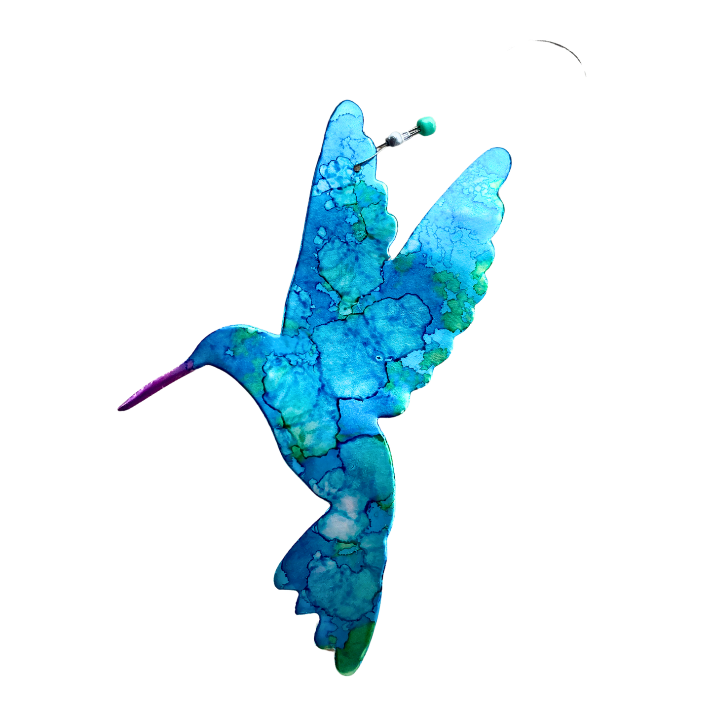 Blue Hummingbird Ornament - Upcycled Art- Bird Ornament