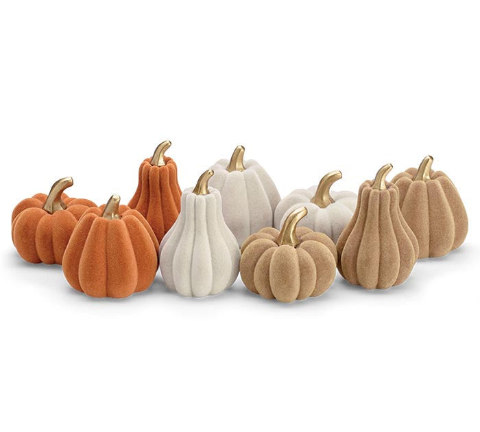 Small Harvest Flocked Pumpkins Decor