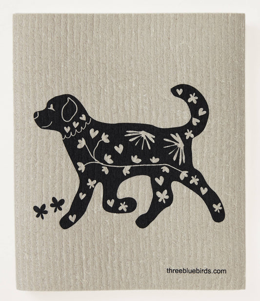 Playful Pup on Sand Swedish Dishcloth