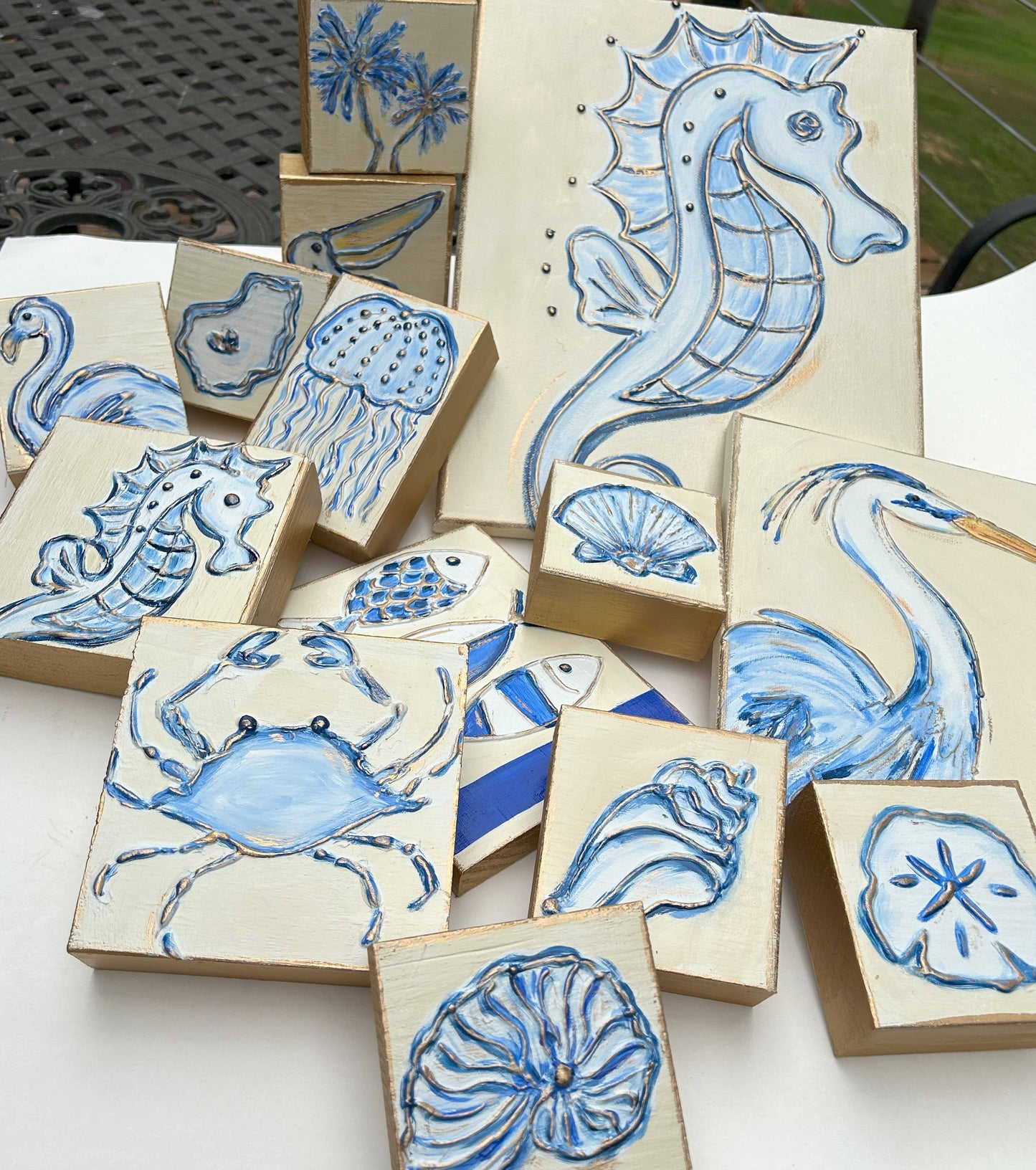 Blue Heron hand painted | coastal beach nautical