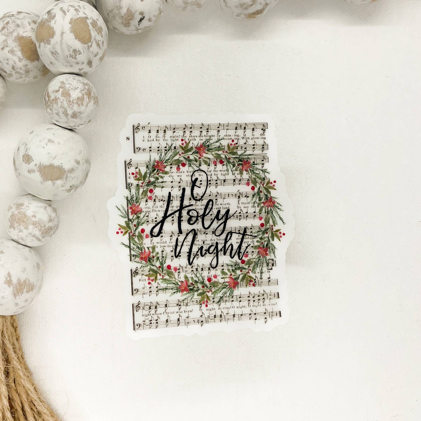 O Holy Night Hymn, Floral Clear, Vinyl Sticker, 3x3 in