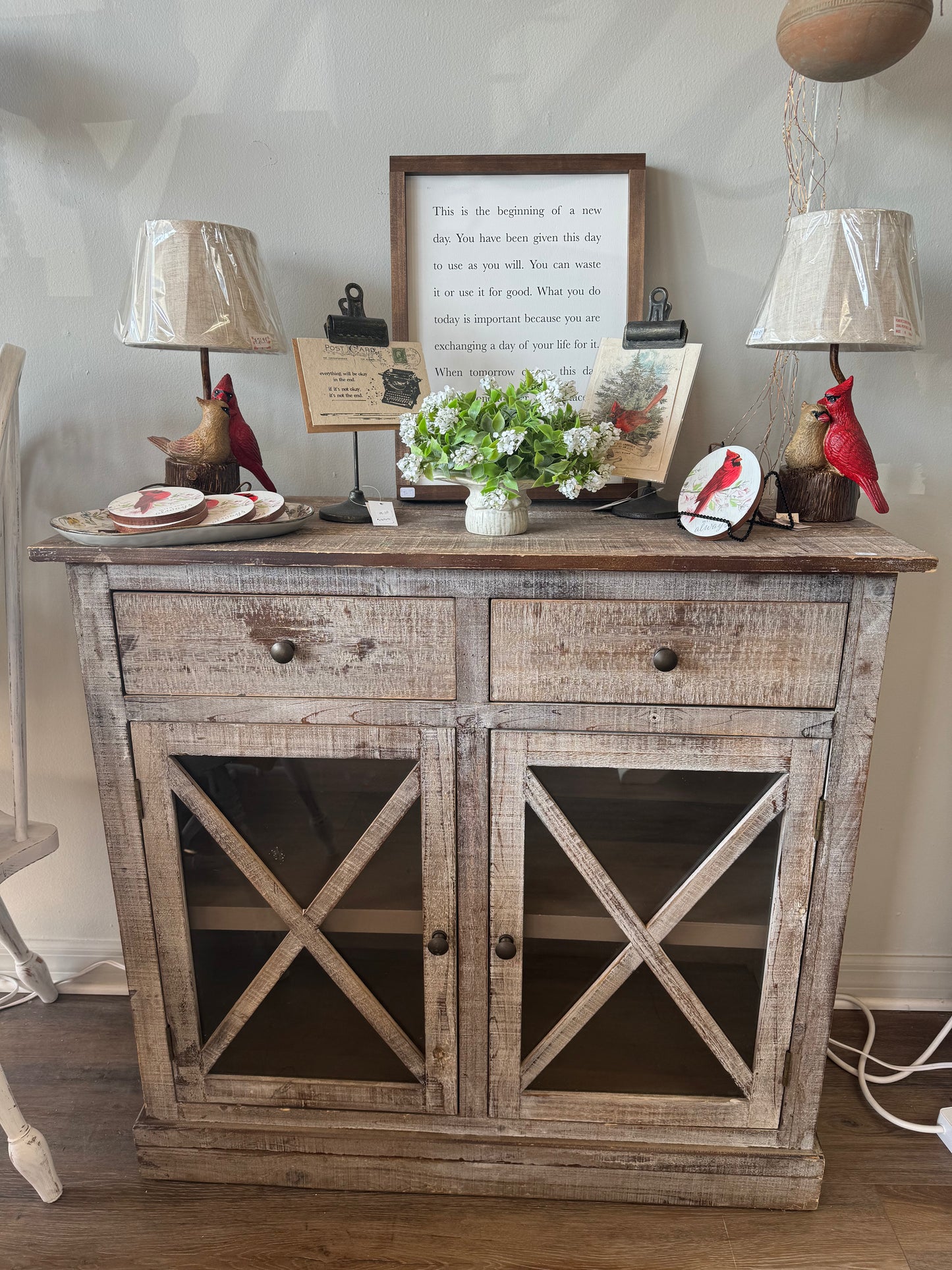 Sandy…wood and glass small cabinet