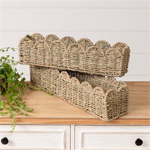 Scalloped Edge Seagrass Baskets, Wide