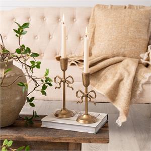 Gold Bow taper Holder, set of 2