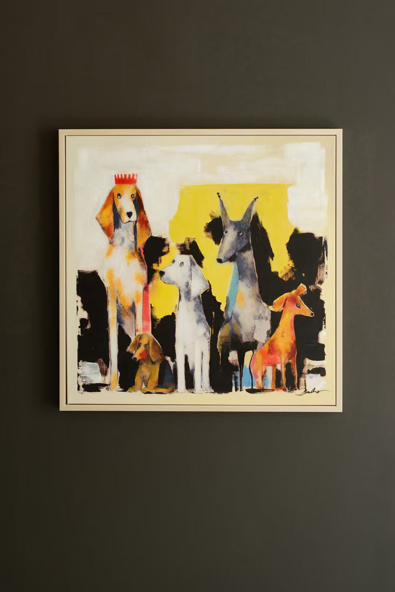 Framed Acrylic dogs painting
