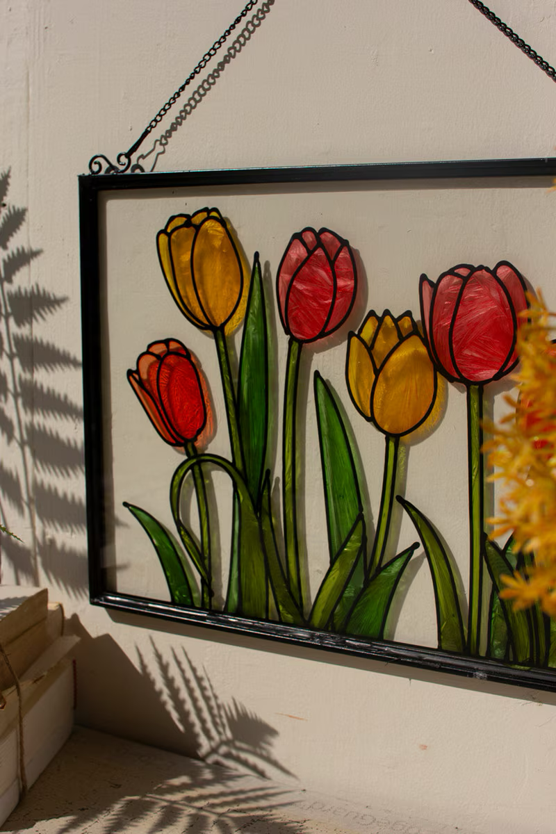Stained Glass Flowers Wall Hanging
