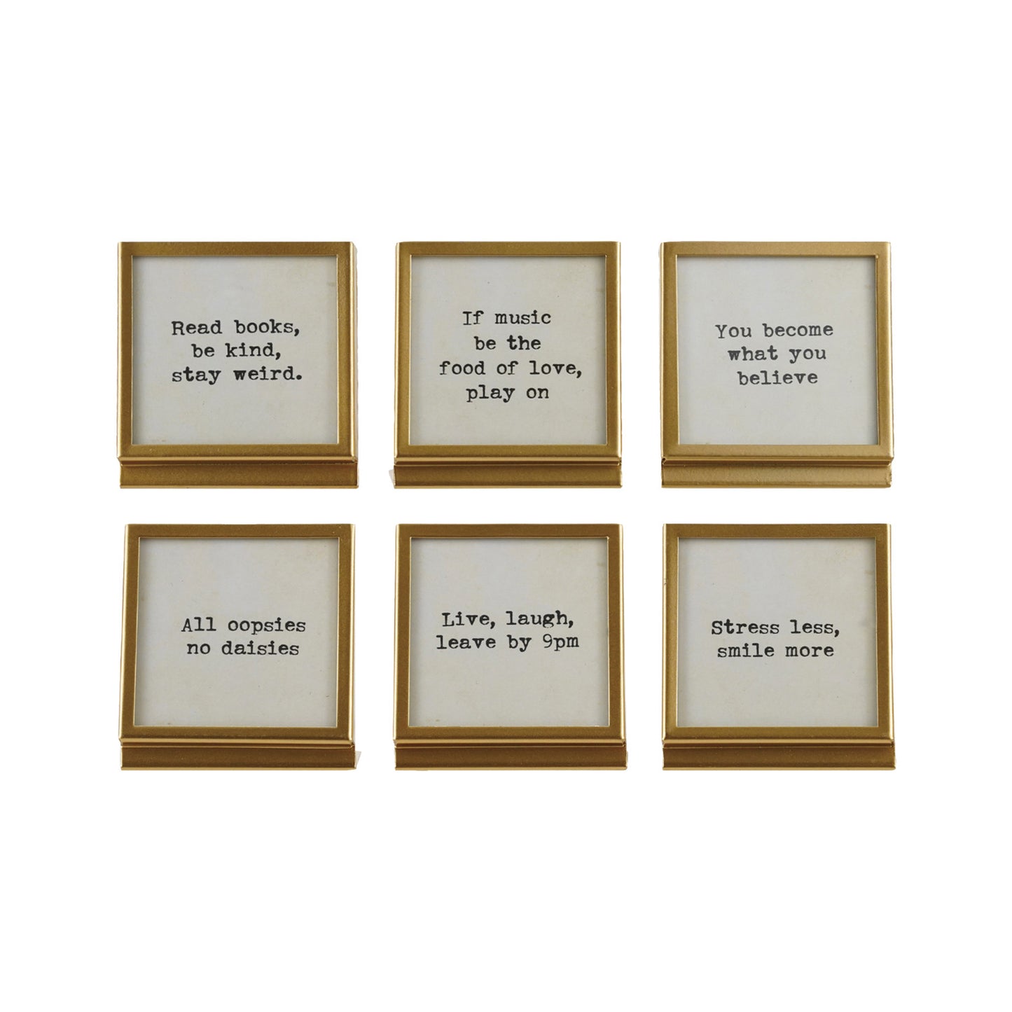 Metal & Glass Frame with Easel & Saying, Gold Finish, 6 Styles