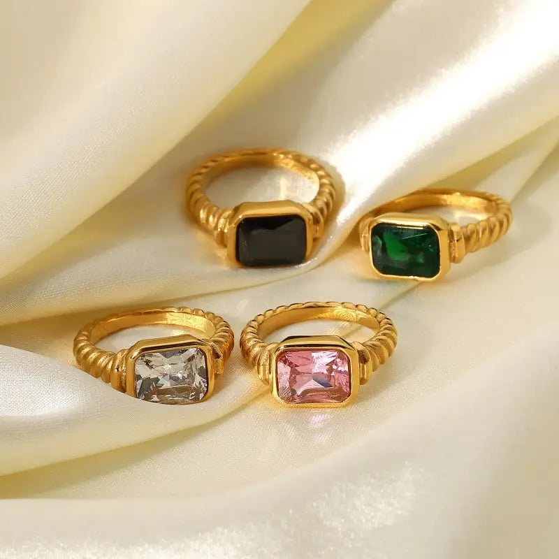 18K Stainless Steel Tarnish Free Rhinestone Rings