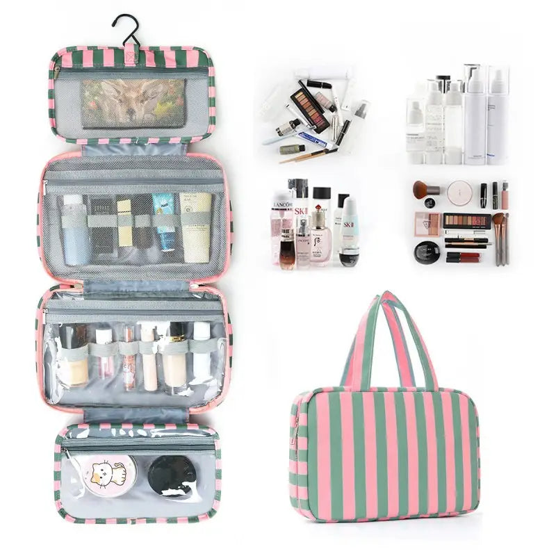 Striped Hanging Toiletry & Makeup Organizer Bag