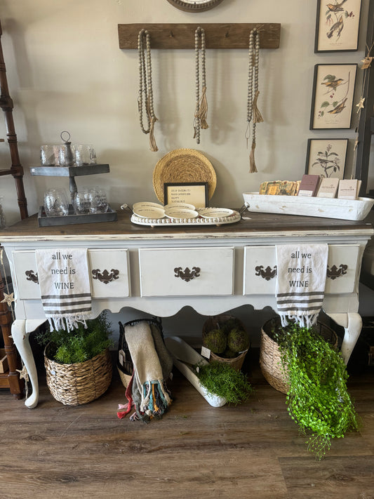 Meet “Laurie” beautiful solid wood buffet with stained wood top