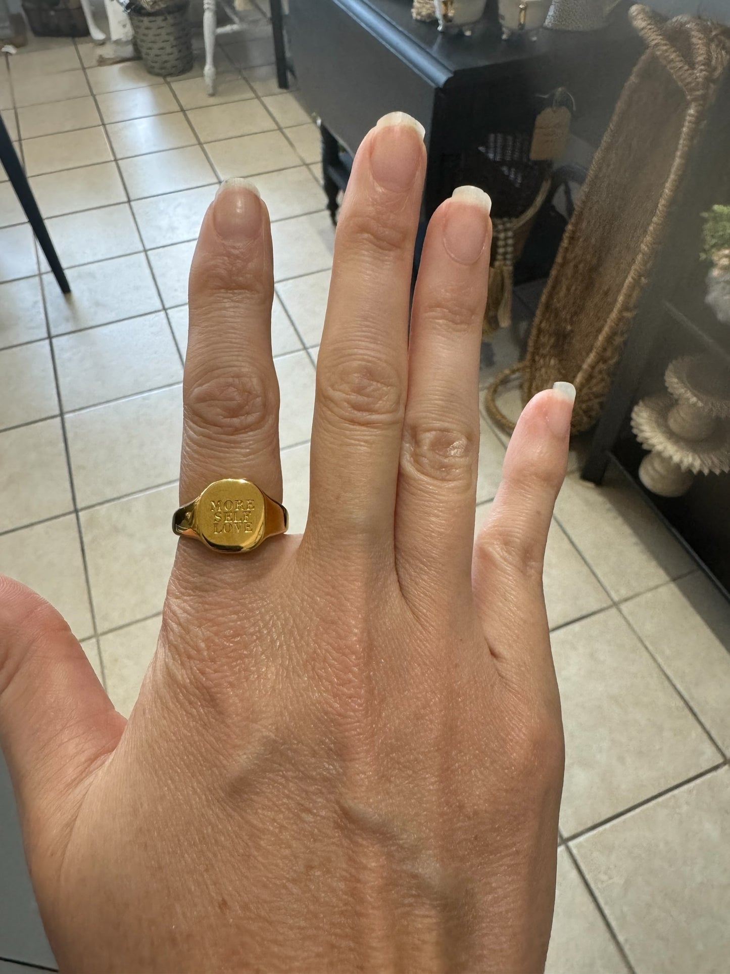 Gold rings with stamped affirmations