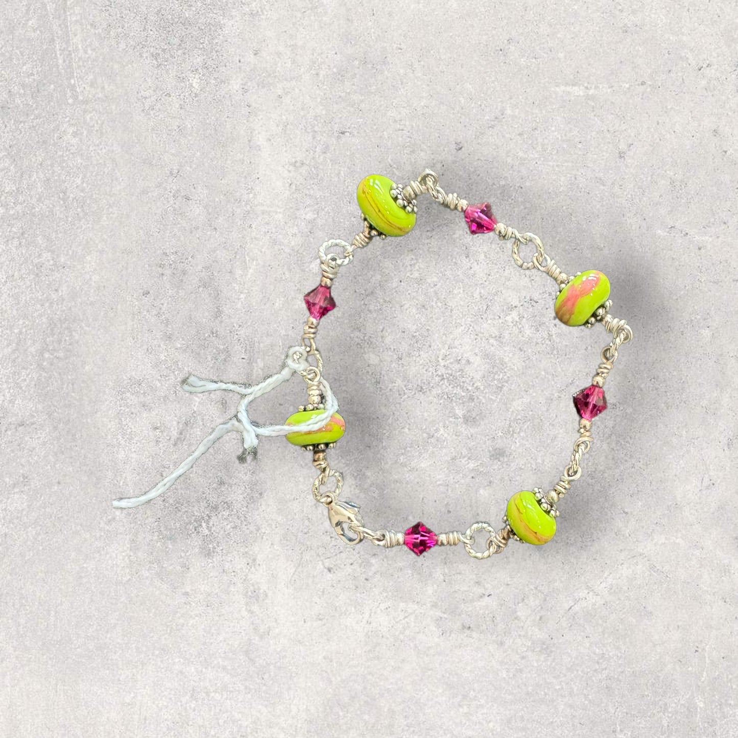 Handmade glass bead and crystal bracelet