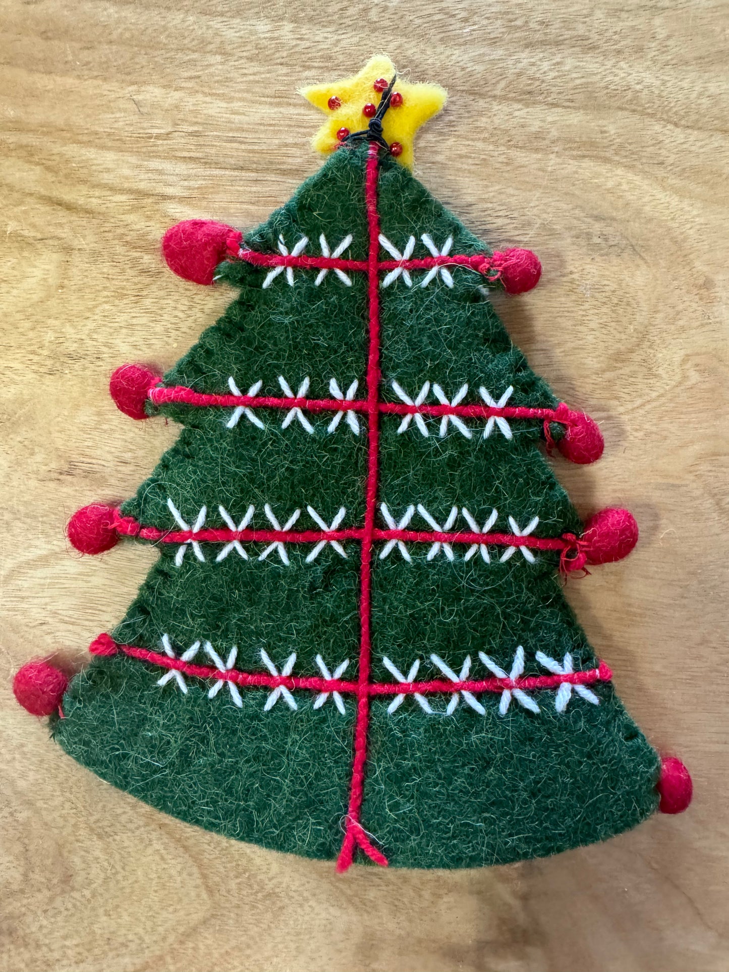 Handmade Wool Felt Tree Bottle Topper with Beads and Embroidery, available in 4 different styles