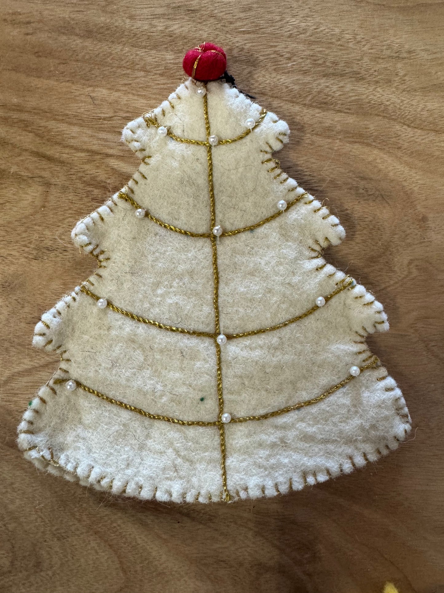 Handmade Wool Felt Tree Bottle Topper with Beads and Embroidery, available in 4 different styles