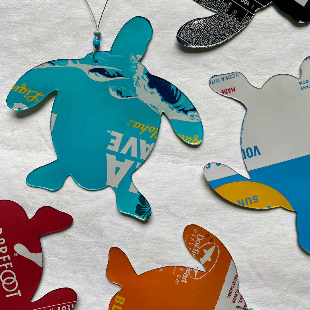 Swimming Sea Turtle Ornament- Upcycled Can - New Size