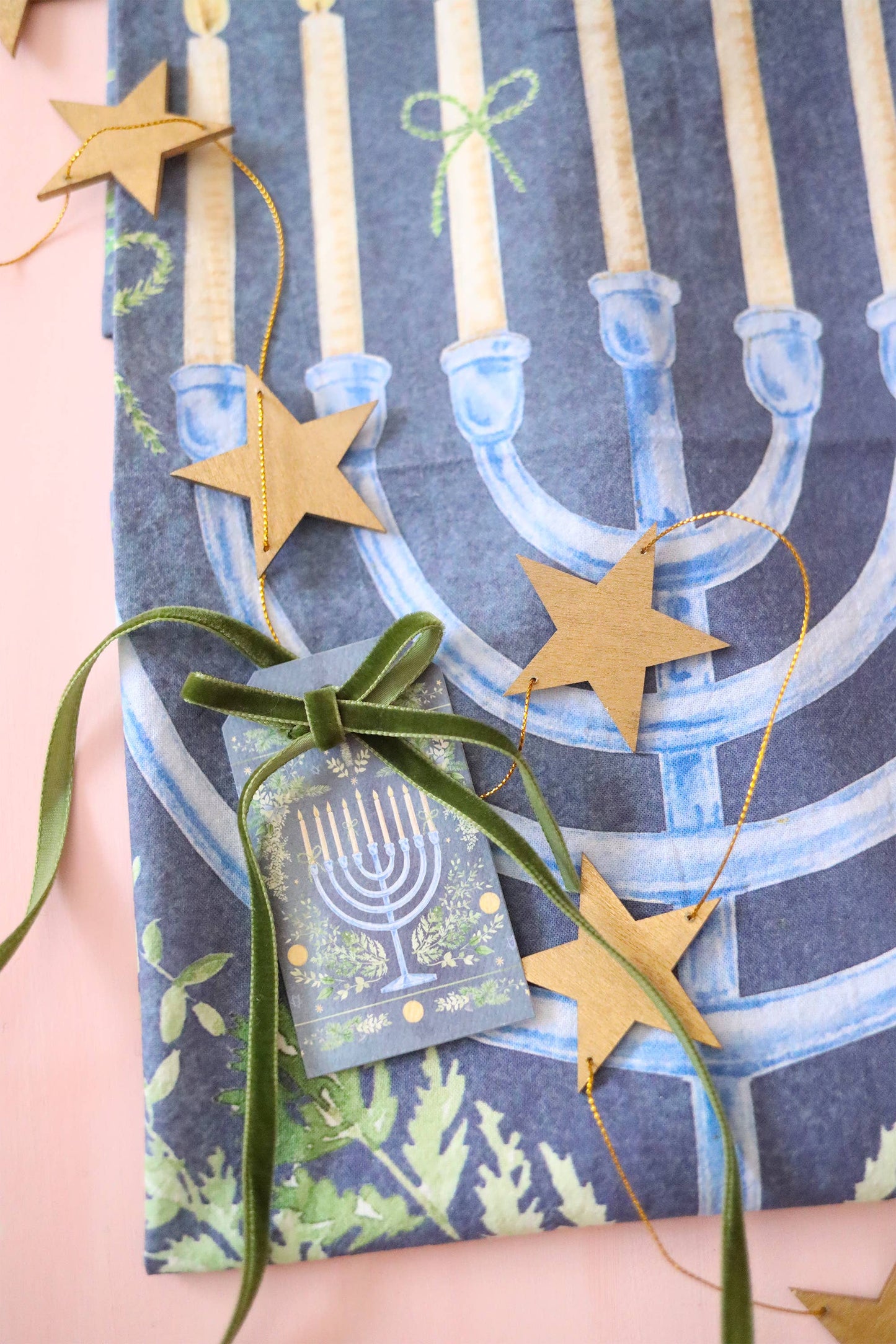 Blue Menorah cotton tea towel