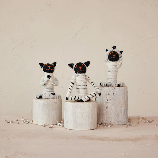 Handmade Fabric & Wool Felt Yoga Cat in Mummy Costume, 3 Styles