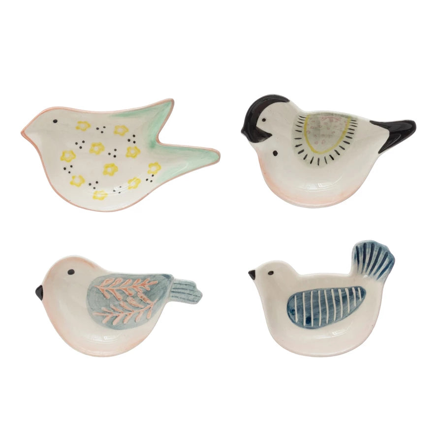 Hand painted stoneware bird shaped dish, 4 styles