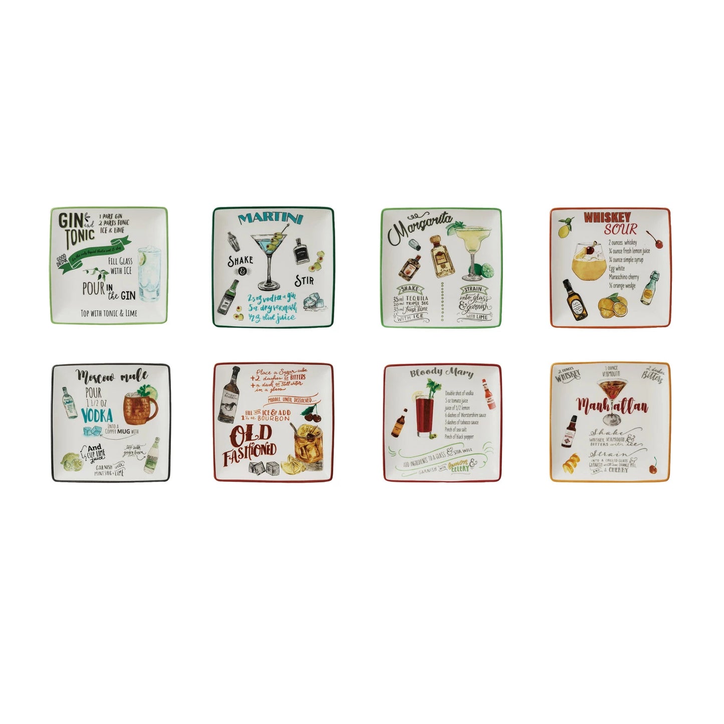 Stoneware plates with cocktail recipe