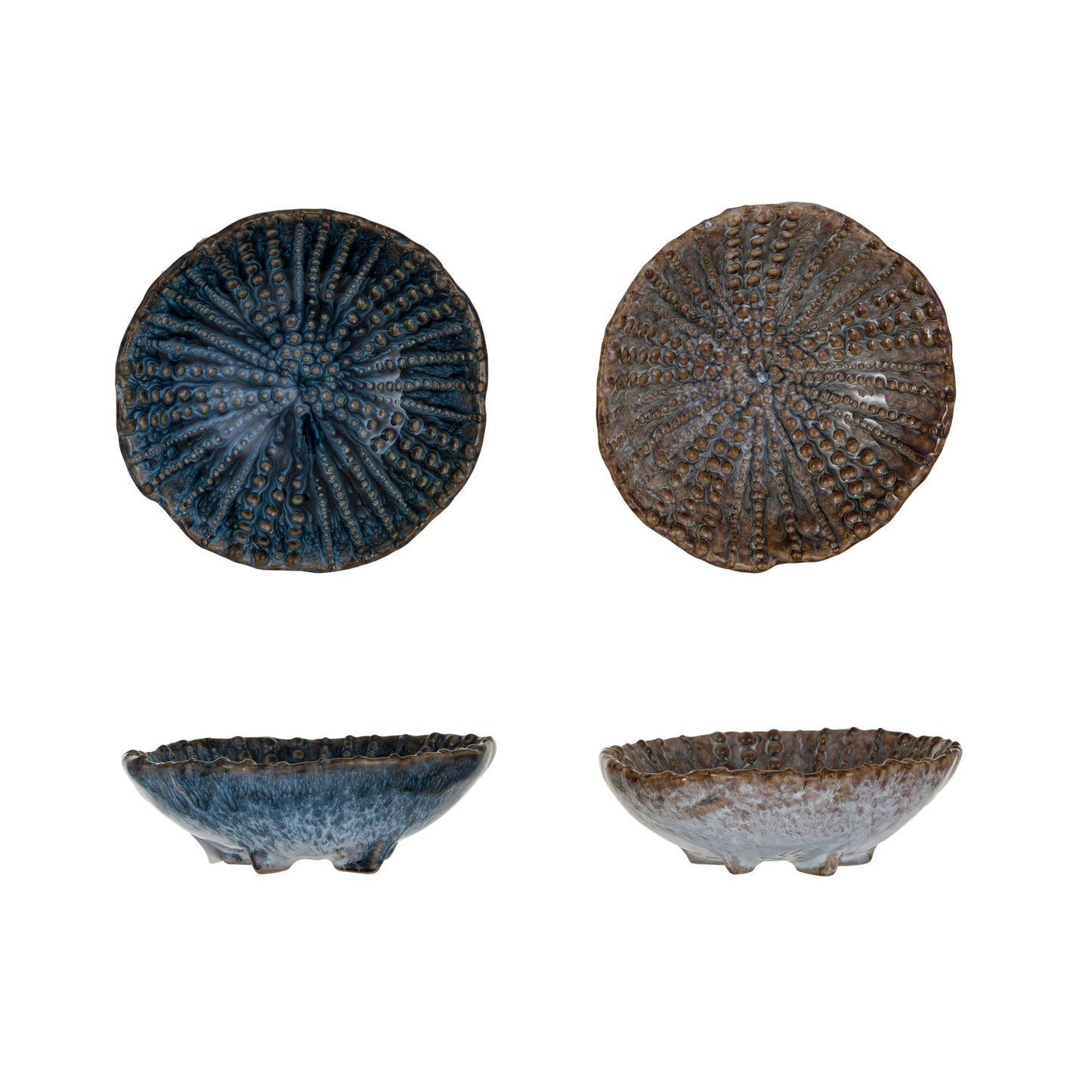 Embossed Stoneware Footed Dish, 2 Colors (Each One Will Vary)