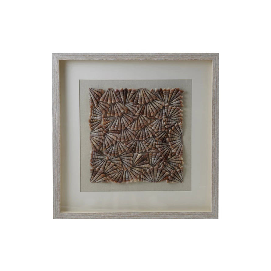 Glass & Paper Framed Shadow Box Wall Décor with Shells
