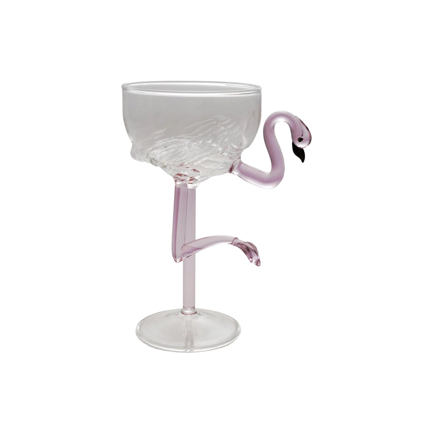 8 oz. Hand-Blown Stemmed Flamingo Wine Glass, Pink & Black
