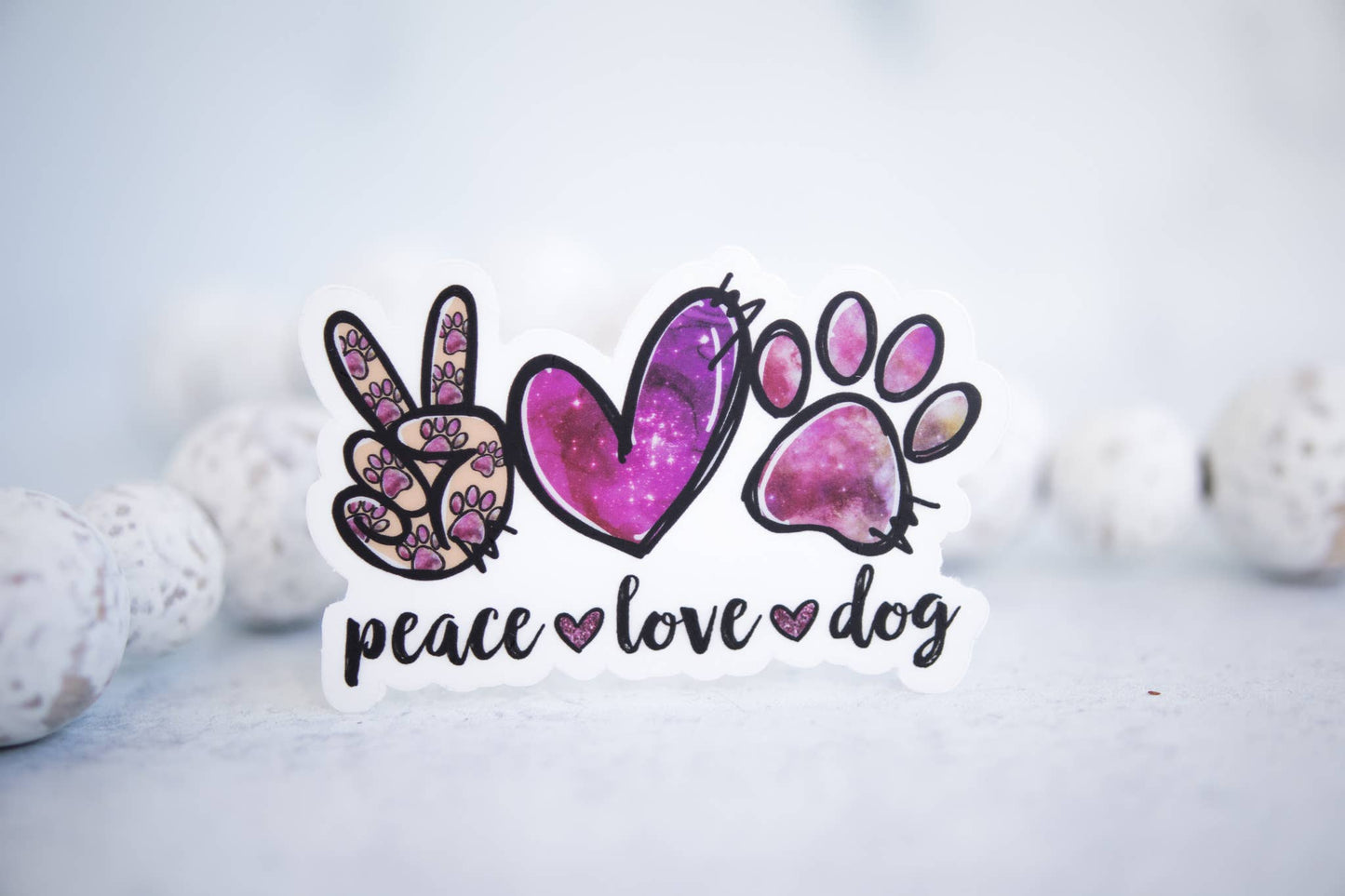 Peace Love Dog, Purple Sticker Vinyl Sticker, 3x3 in.