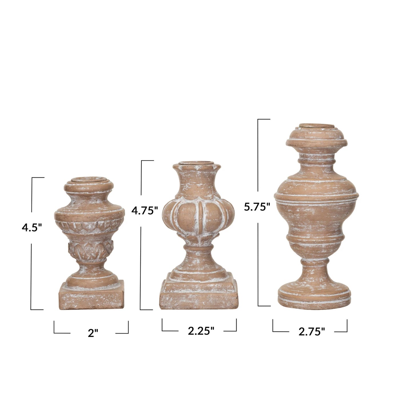 Resin Urn Shaped Taper Holders, Distressed Finish, Cream Color & White, Set of 3