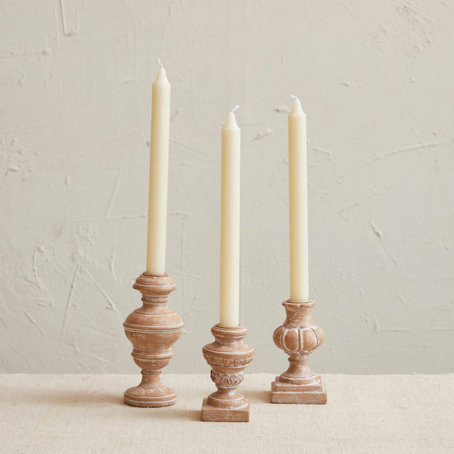 Resin Urn Shaped Taper Holders, Distressed Finish, Cream Color & White, Set of 3