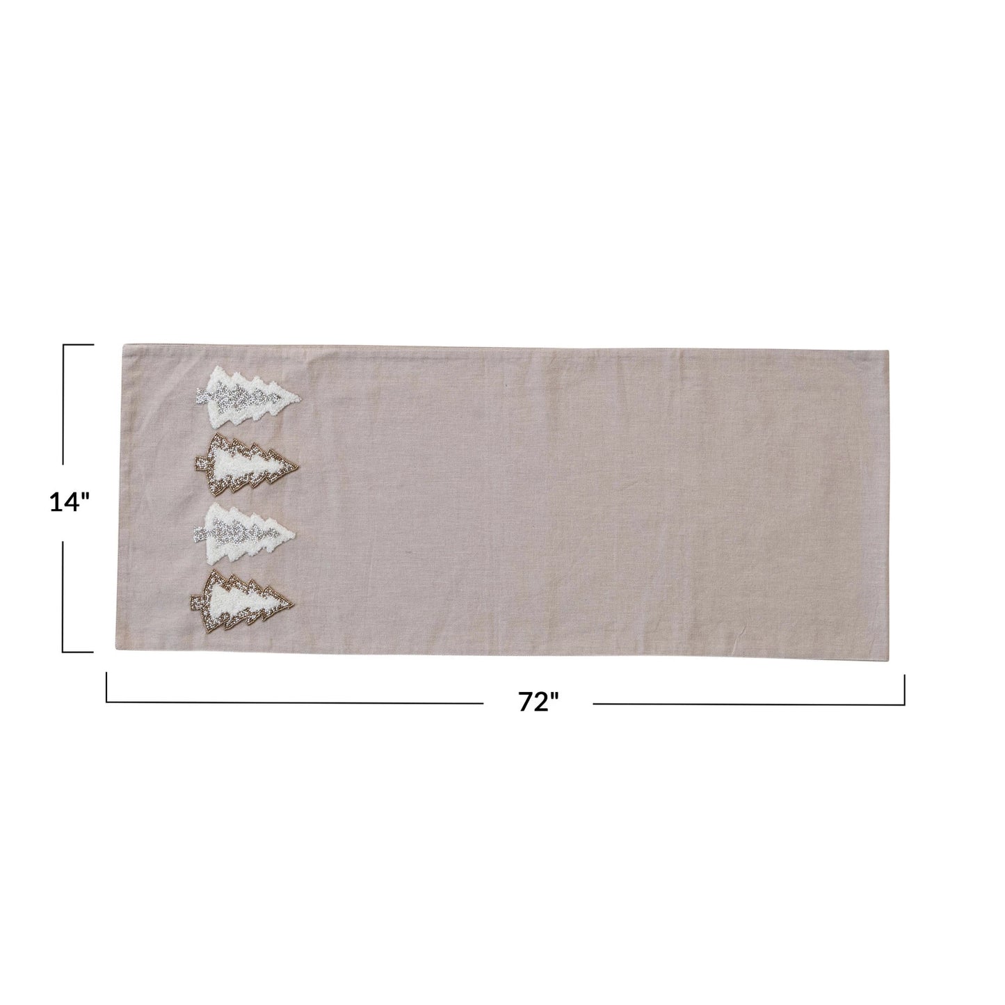 Cotton Chambray Table Runner w/ Embroidered Tufted Trees & Glass Beads