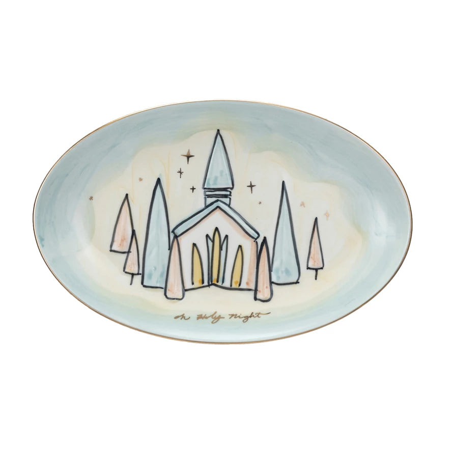 Oh Holy Night stoneware plate with Church
