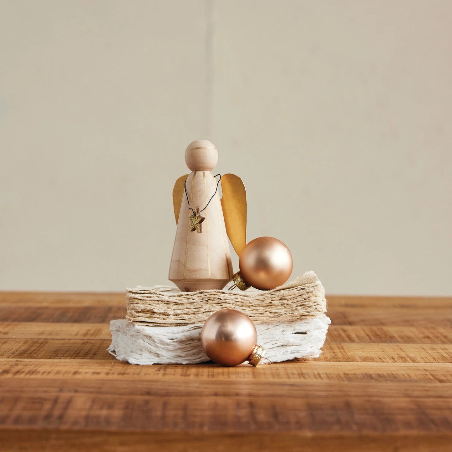 Pine wood and metal angel