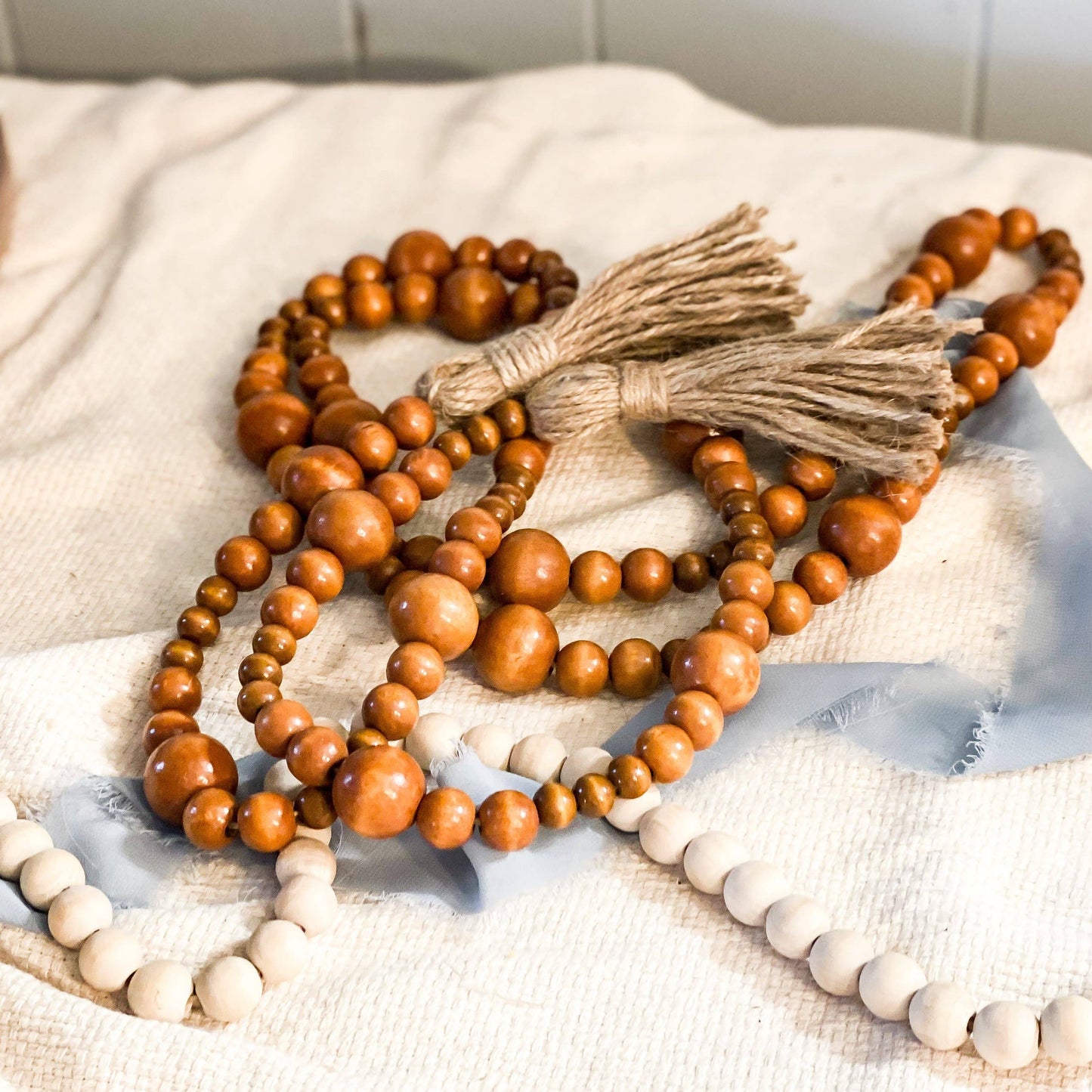 Farmhouse Wood Stained Bead Garland
