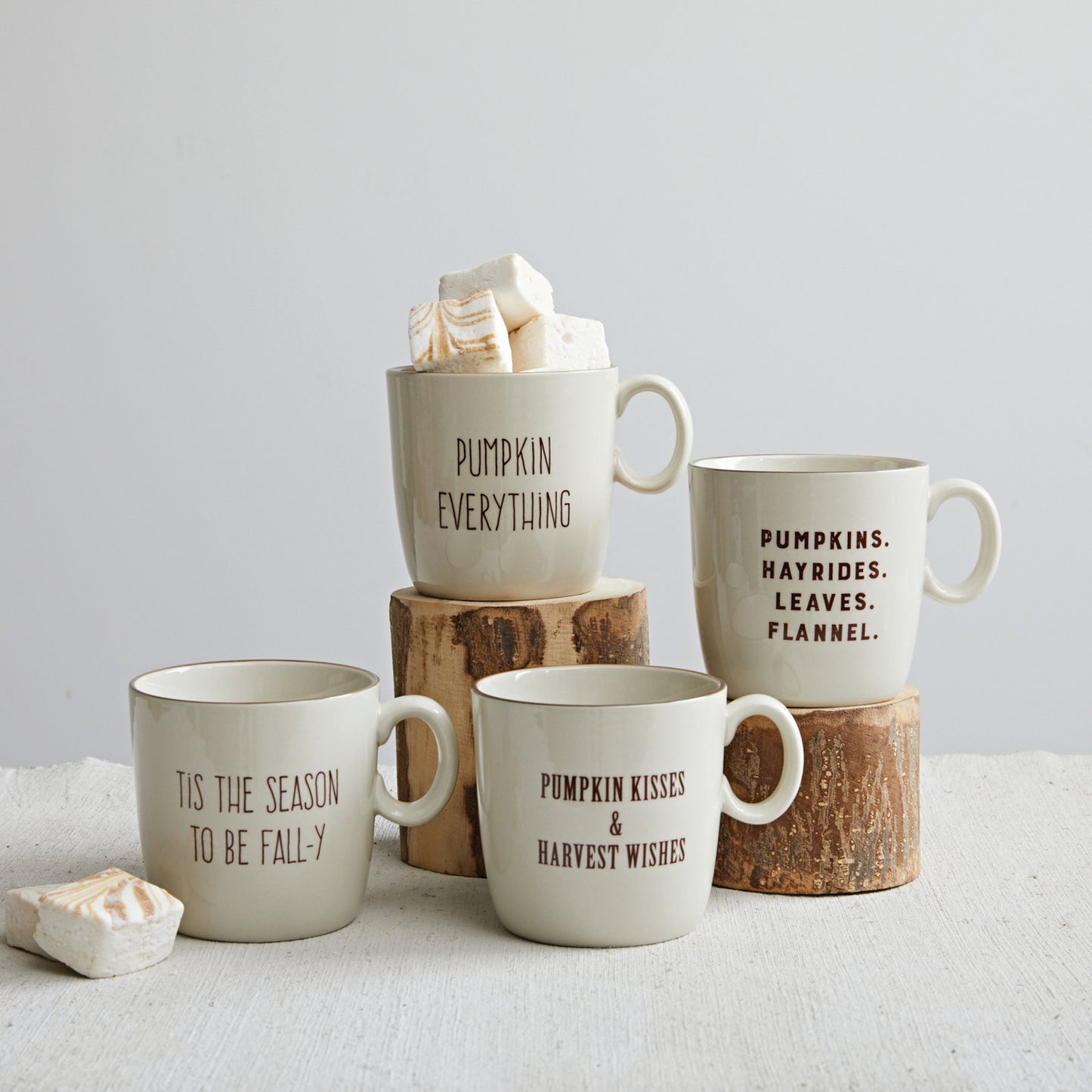 4" Round x 4"H 16 oz. Stoneware Mug w/ Fall Saying, Cream Color & Brown, 4 Styles
