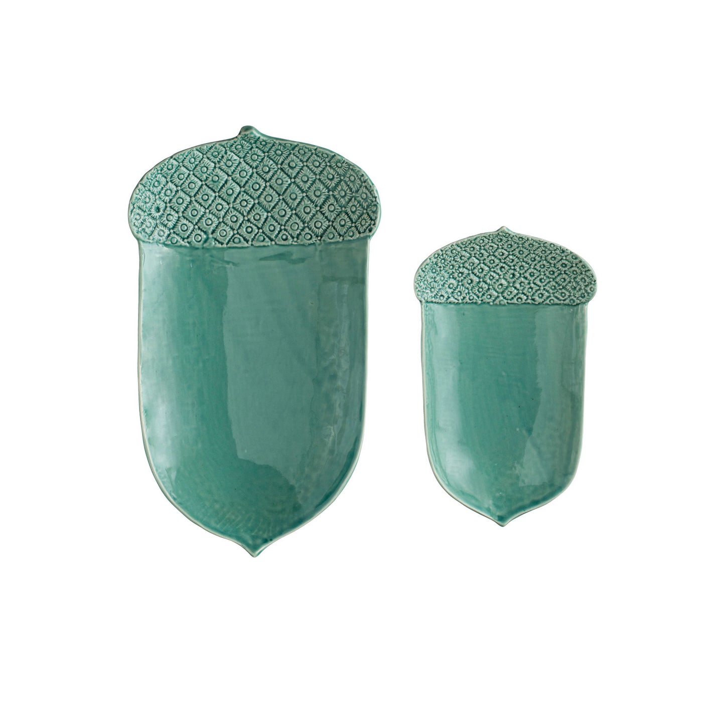 Stoneware Acorn Shaped Plates, Reactive Glaze, Mint Color, Set of 2 (Each One Will Vary)