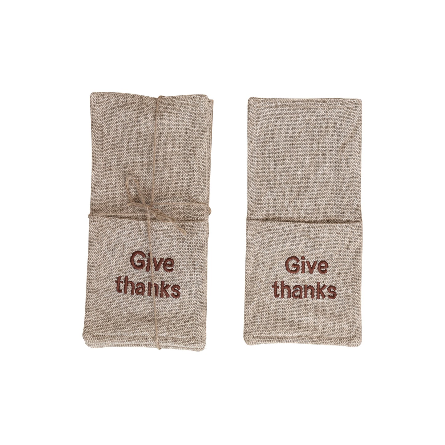 Woven Cotton Cutlery Sleeves
"Give Thanks", Natural & Brown