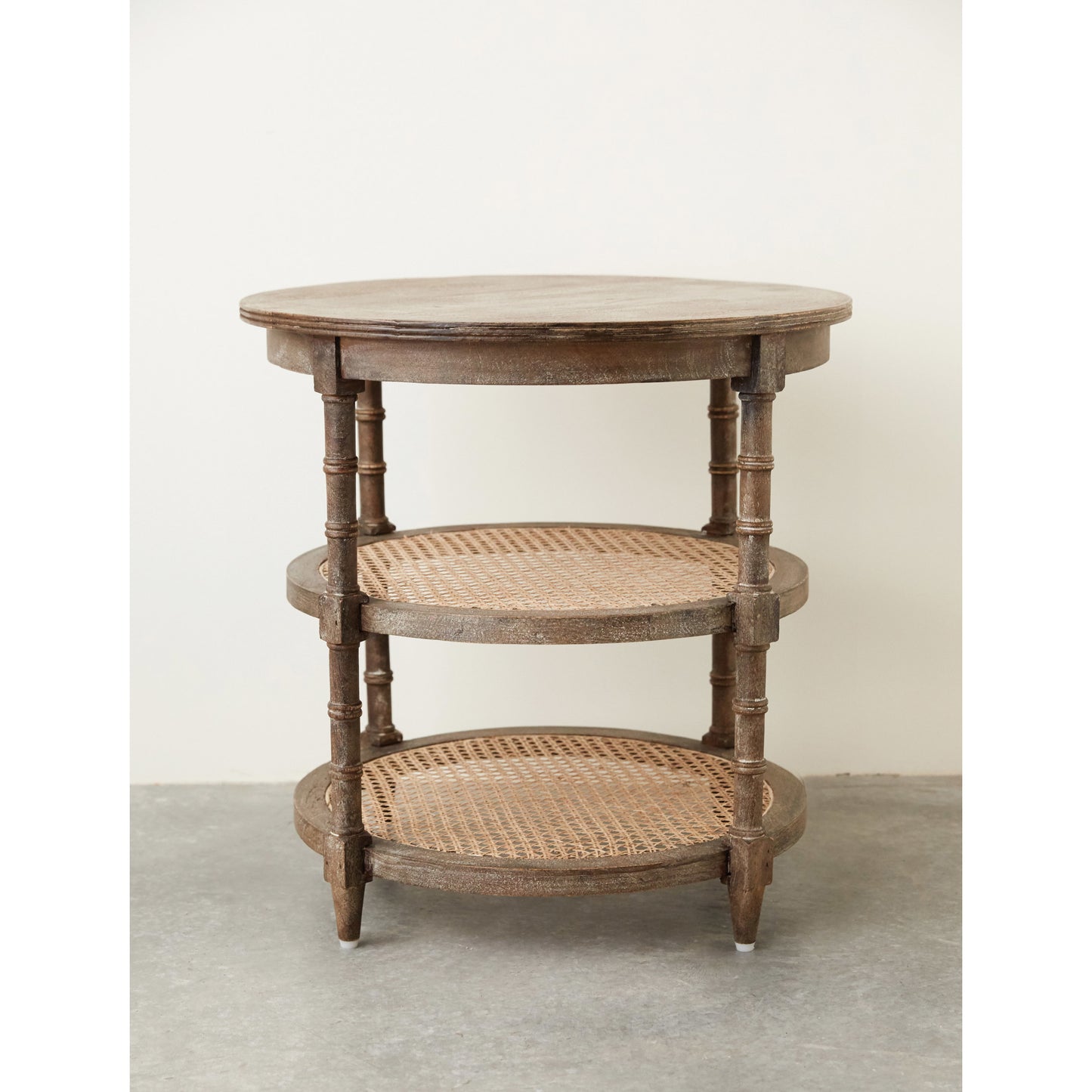 Mango Wood Table with Cane Shelves