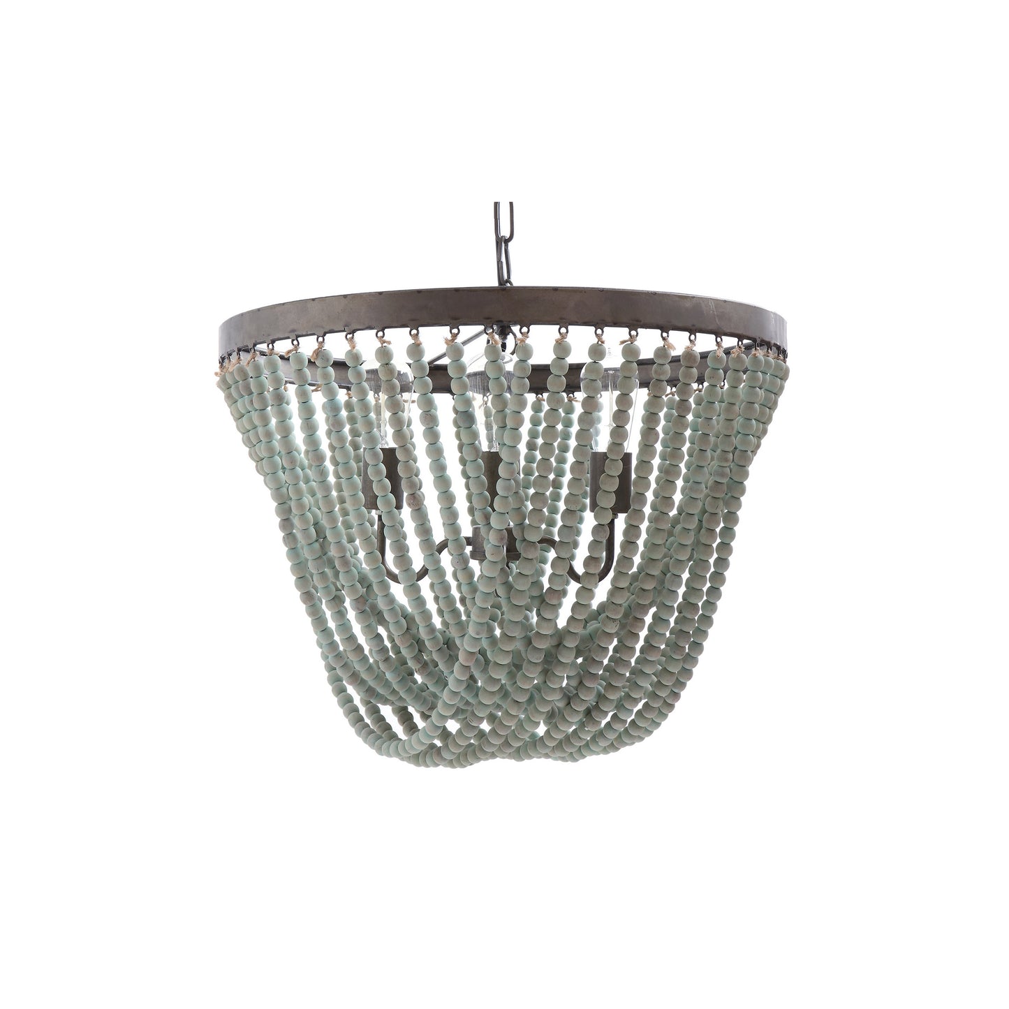 Metal and Wood Chandelier with Beads