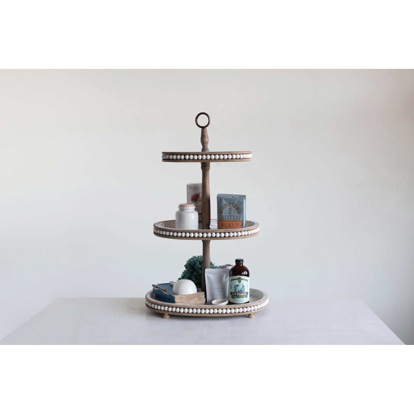 Decorative Wood 3-Tier Tray with Handle