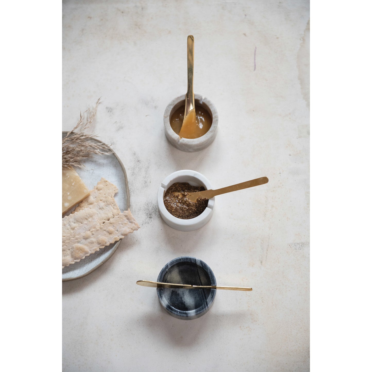 Marble Bowl with Metal Knife, Set of 2, 3 Colors