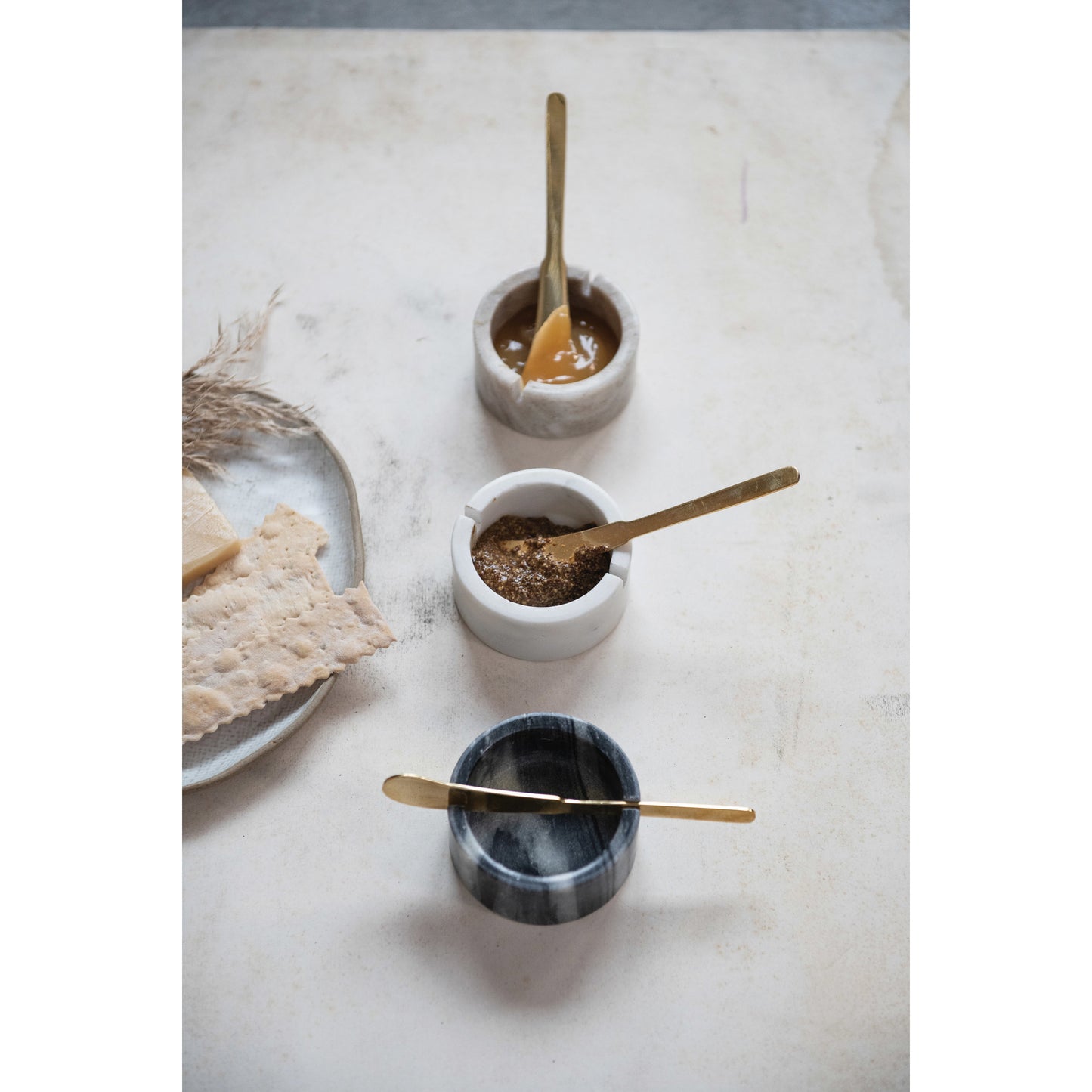 Marble Bowl with Metal Knife, Set of 2, 3 Colors