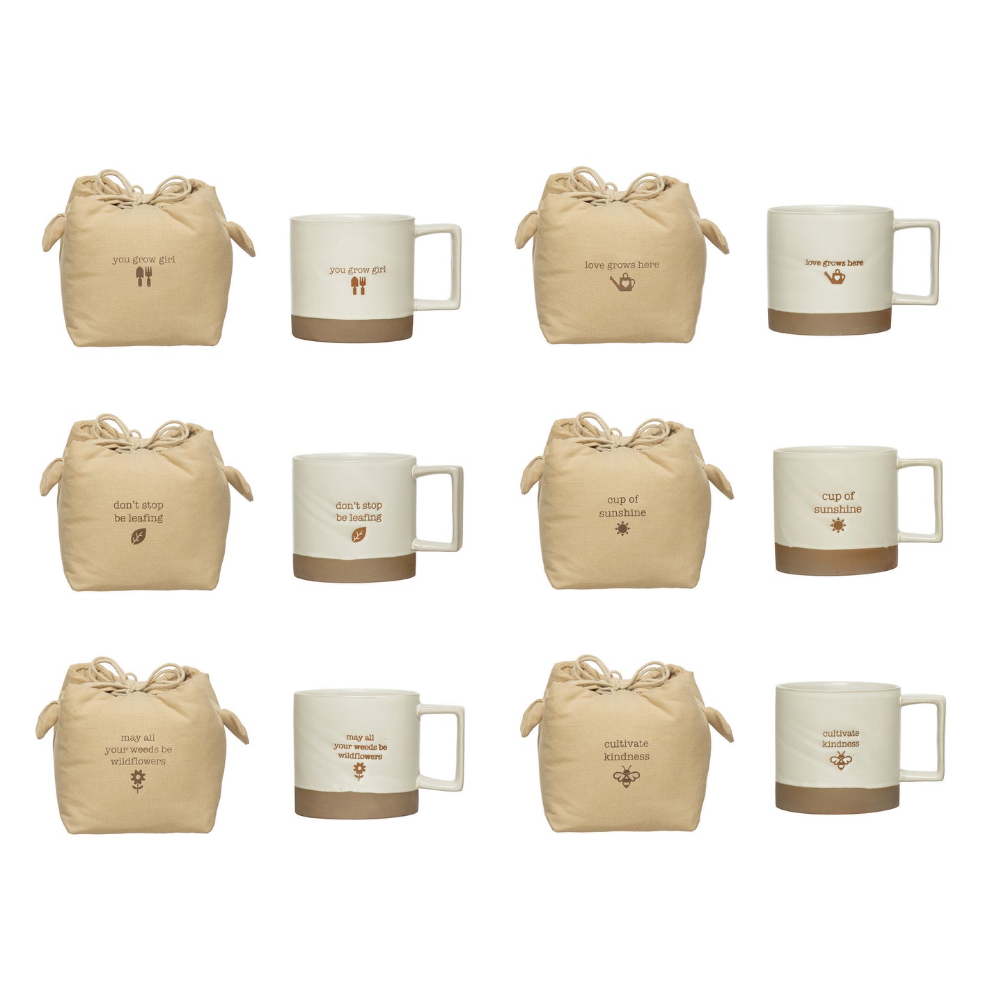 12 oz. Stoneware Mug with Saying in Printed Drawstring Bag