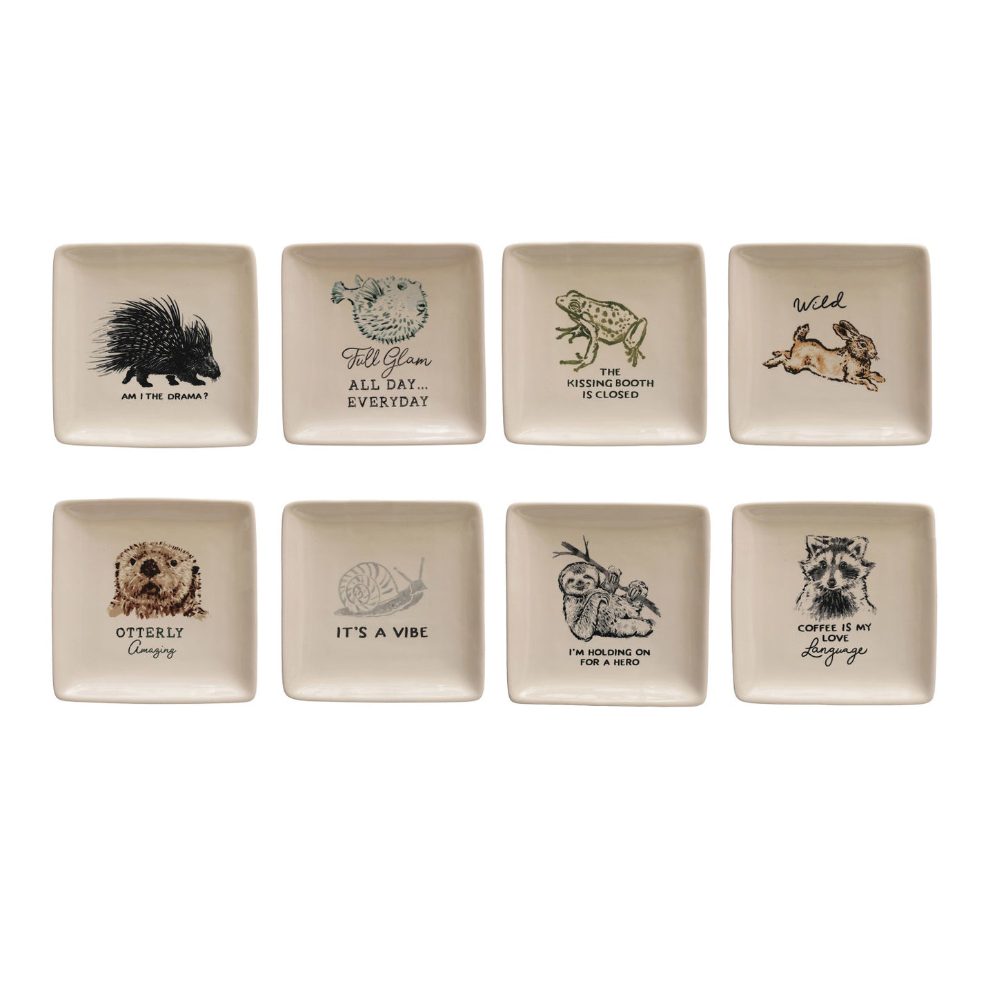 Stoneware Dish w/ Animal & Saying, 8 Styles ©