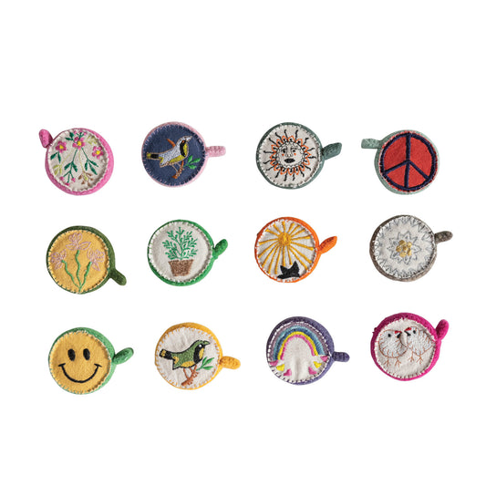 Plastic & Embroidered Wool Felt Tape Measure, 12 Styles (Each Measures 5 Feet)