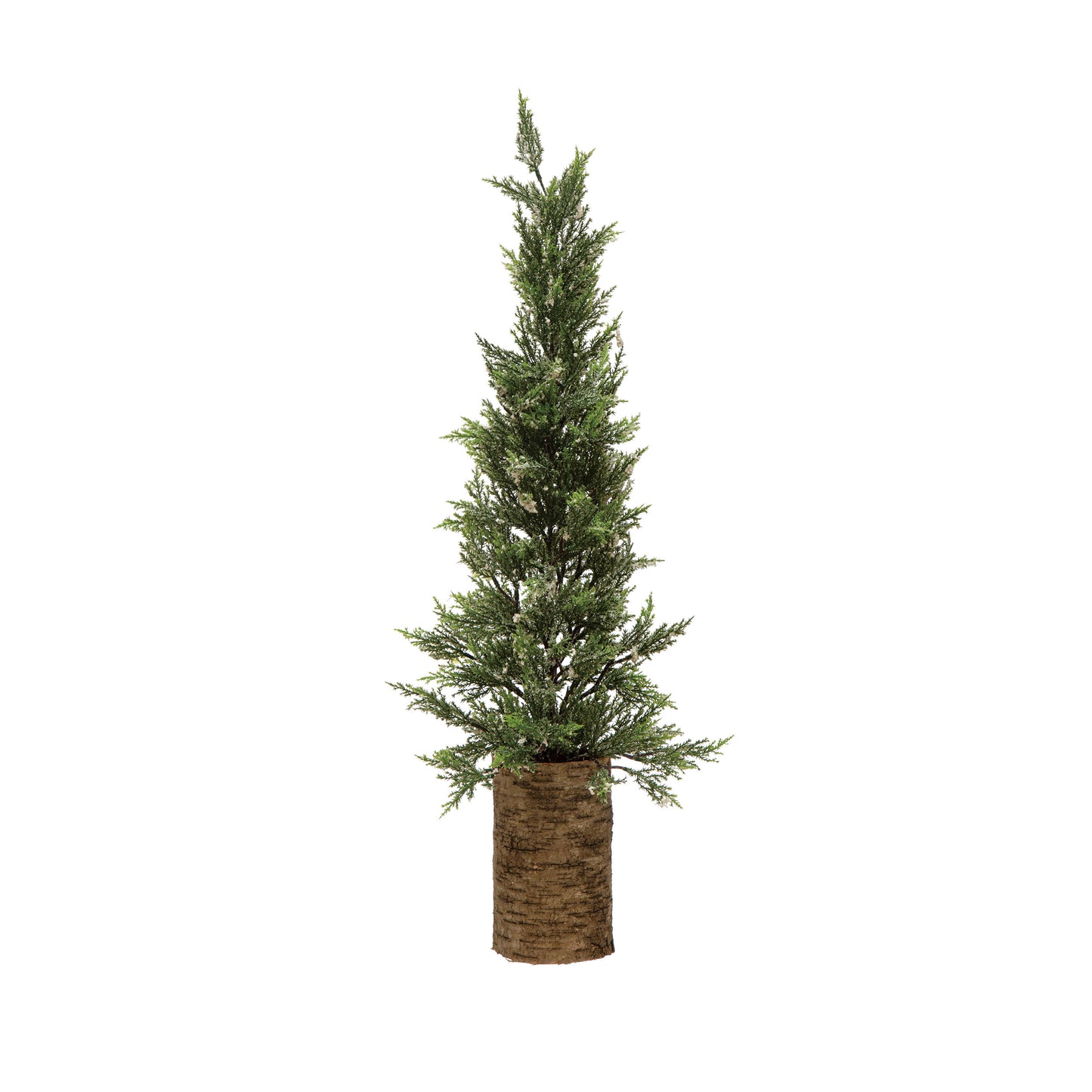 4-3/4" Round x 18-1/2"H Faux Cypress Tree in Birch Bark Pot, Snow Finish