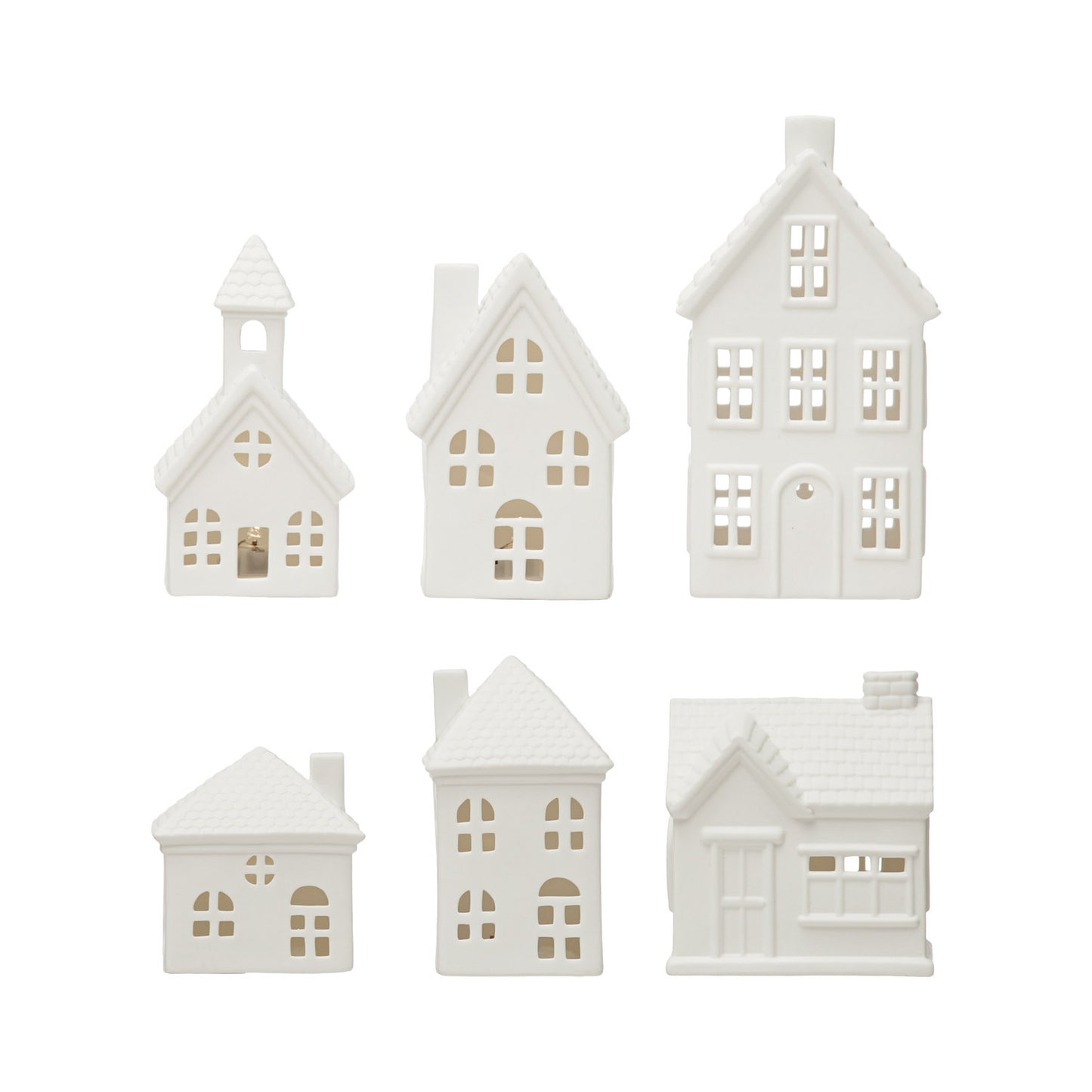 Stoneware Bisque Houses with LED Lights, Set of 6