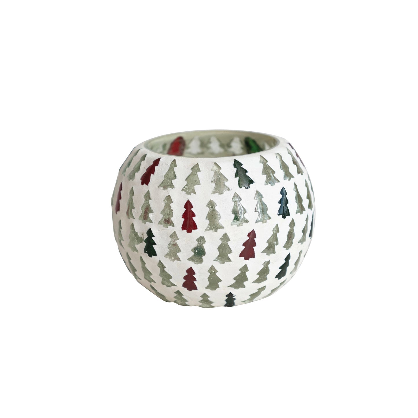 4" Round x 3"H Glass Tree Mosaic Votive Holder, Multi Color